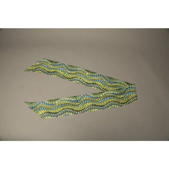 Vintage Scarf Geo Metro Long Green Blue Necktie Retro Handmade Accessory - Picture 3 of 3